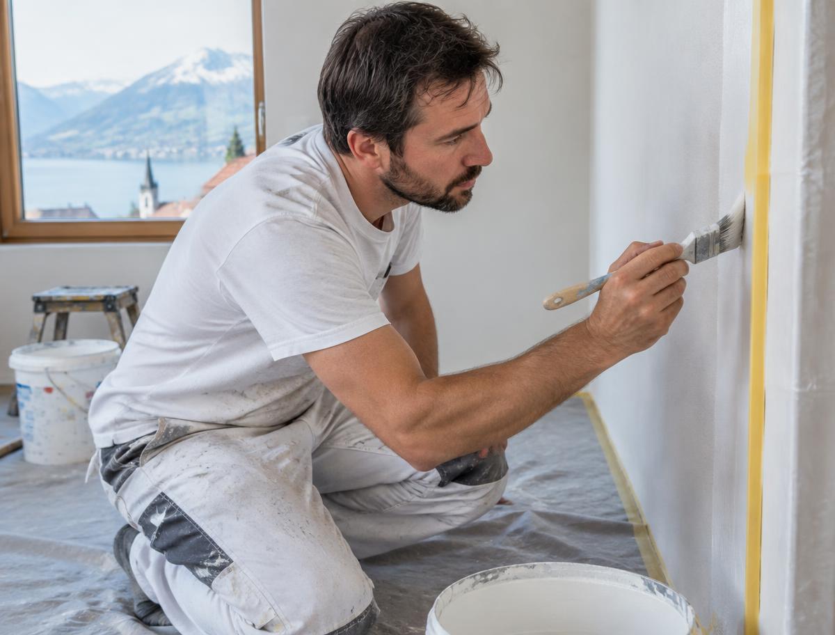 Maler bei sorgfältiger Detailarbeit